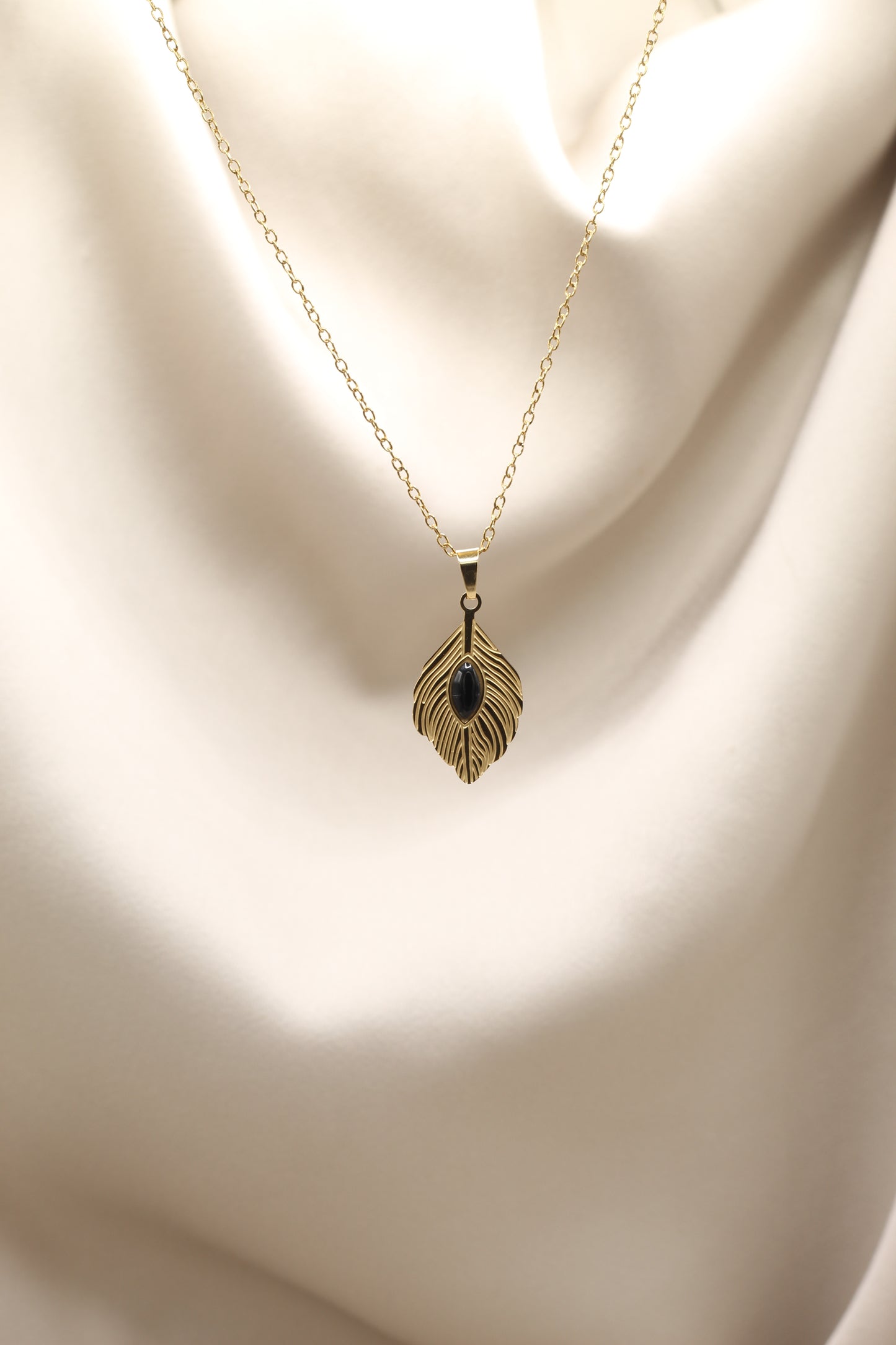 Obsidian feather necklace