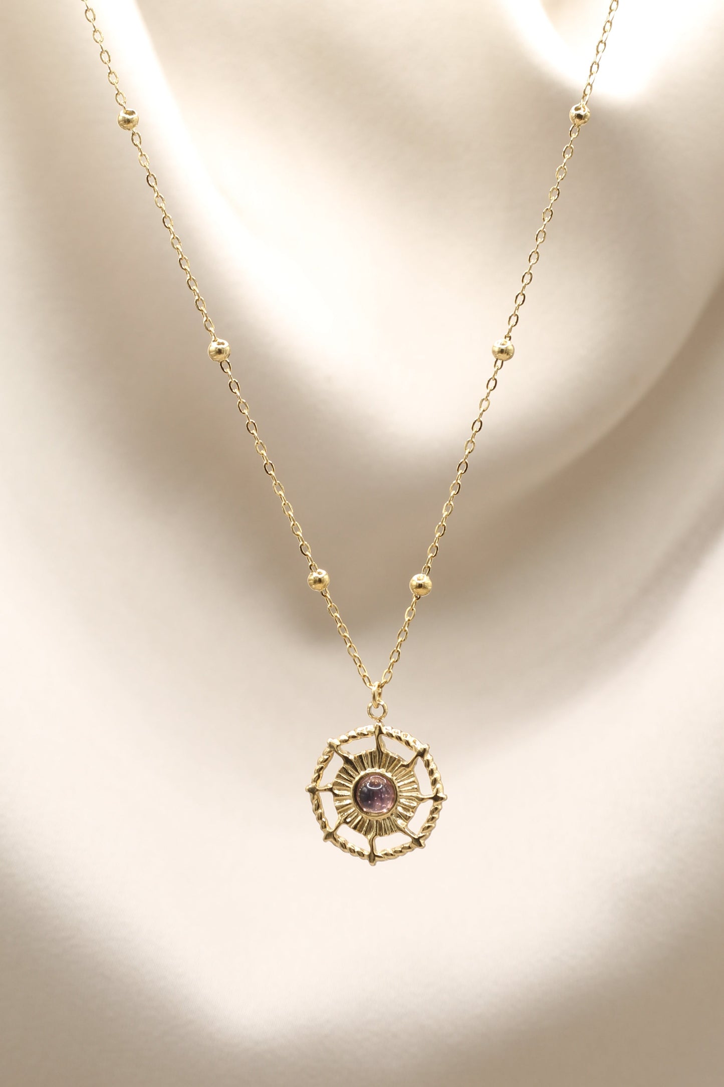 Amethyst wheel compass necklace