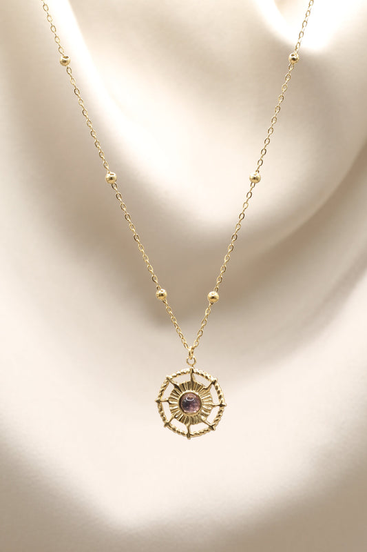 Amethyst wheel compass necklace