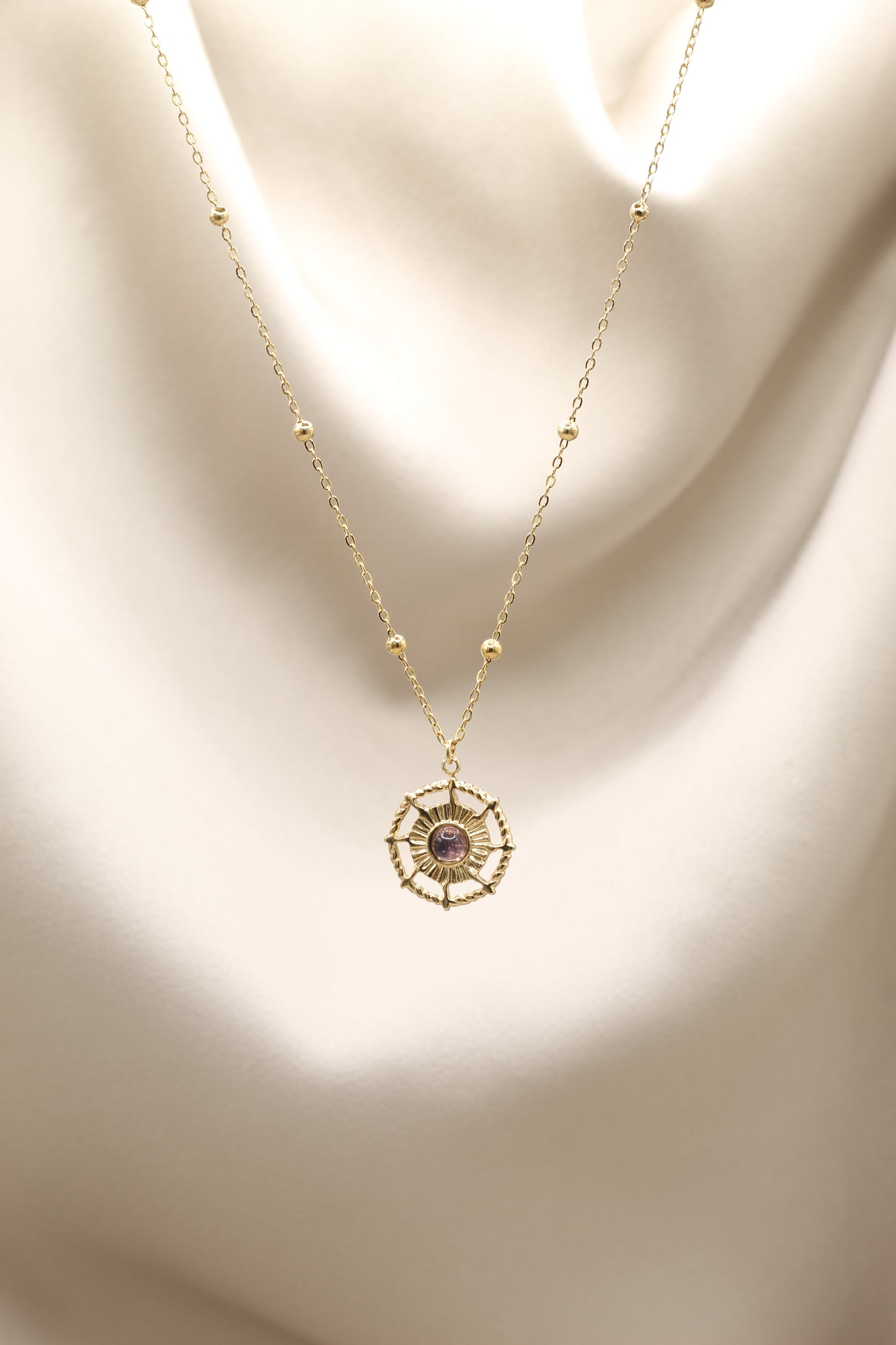 Amethyst wheel compass necklace