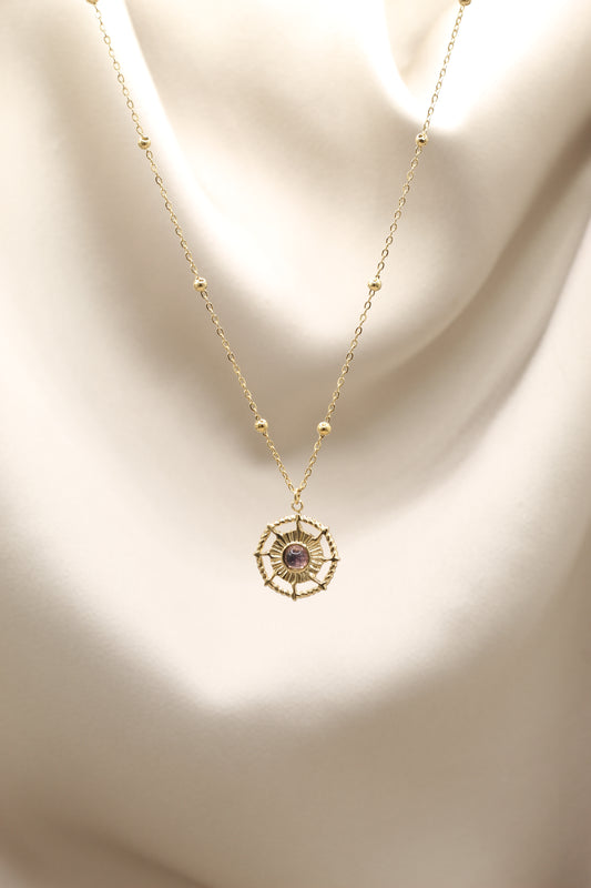 Amethyst wheel compass necklace