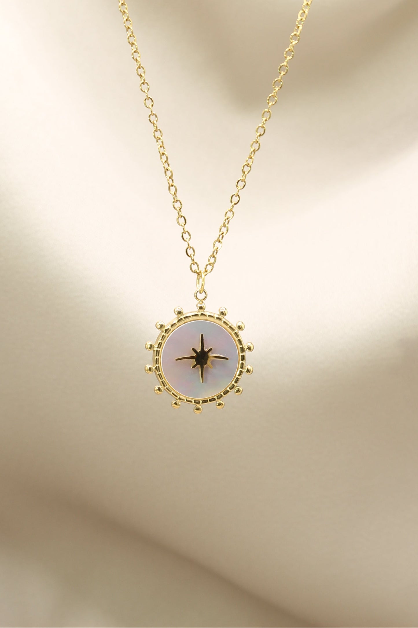 Mother of pearl compass pendant necklace