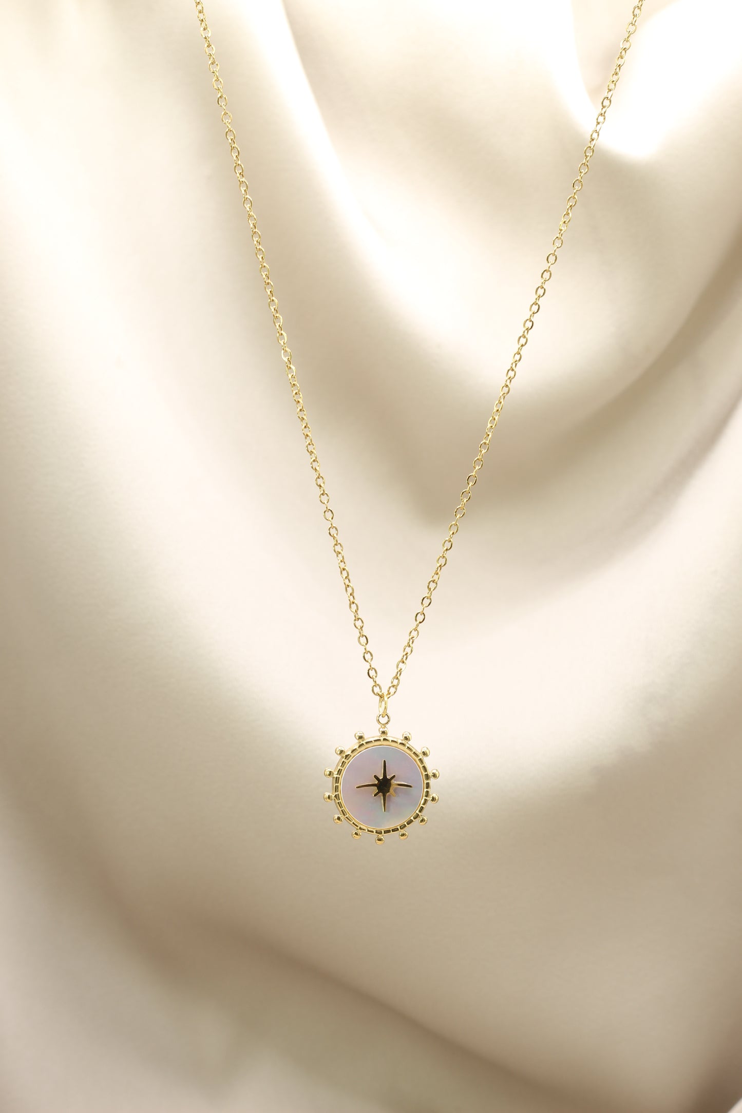 Mother of pearl compass pendant necklace