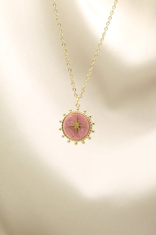 Rhodochrosite compass pendant necklace