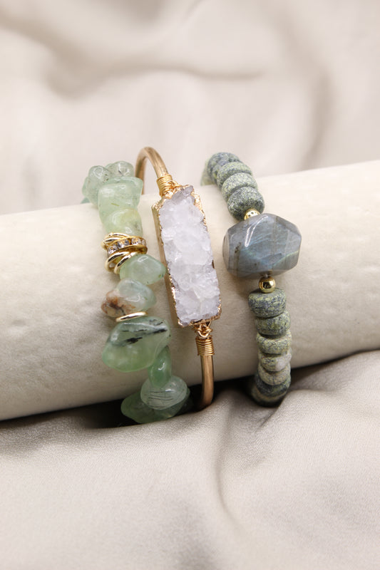 Moss agate set of 3 bracelets