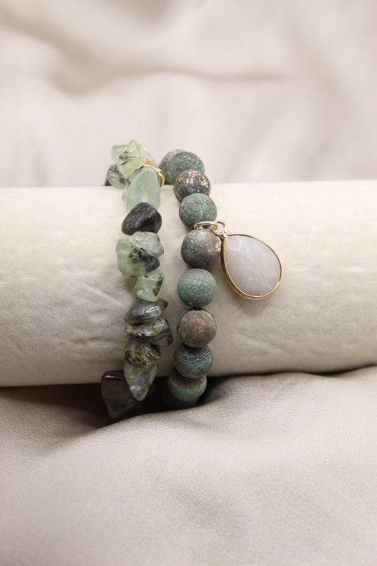 Moss agate set of 2 bracelets