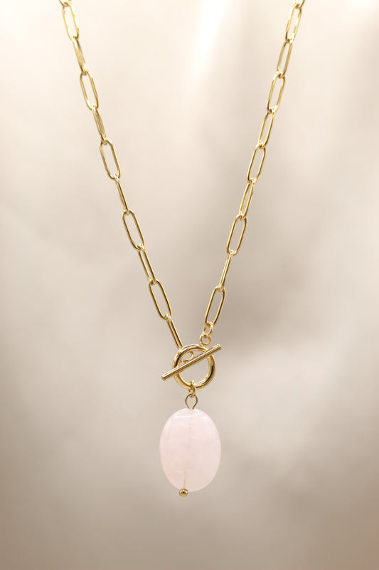 Love & Emotional Healing | Rose Quartz T bar gold chain necklace