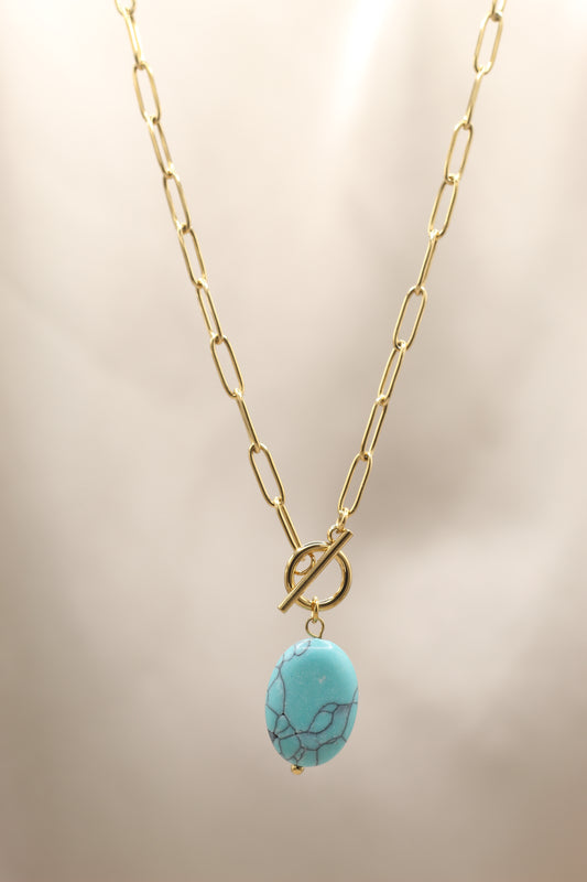 Balance & Calm | Turquoise T bar gold chain necklace