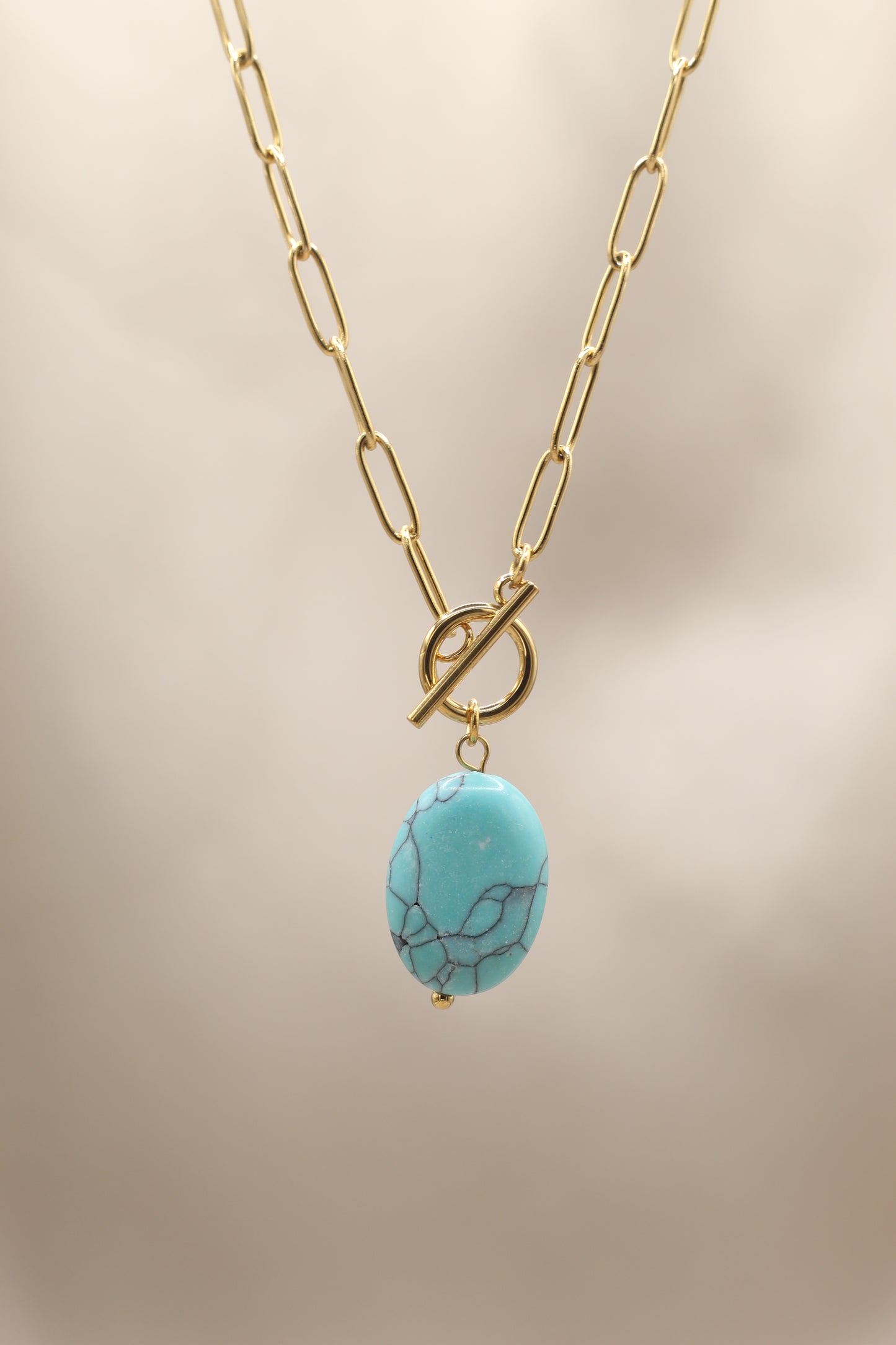Balance & Calm | Turquoise T bar gold chain necklace