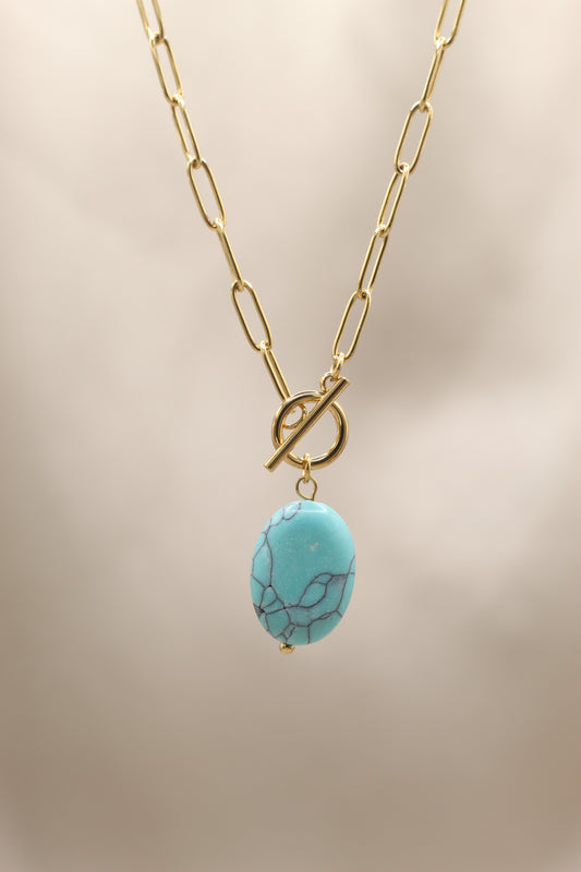 Balance & Calm | Turquoise T bar gold chain necklace