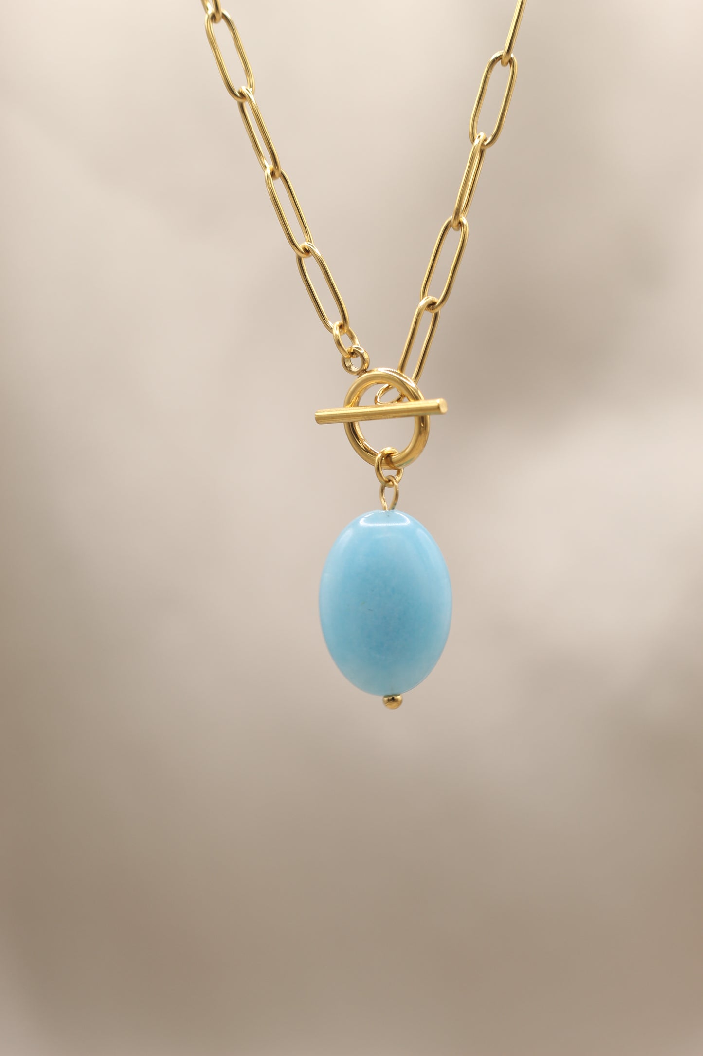 Calm & Honesty | Aquamarine T bar gold chain necklace