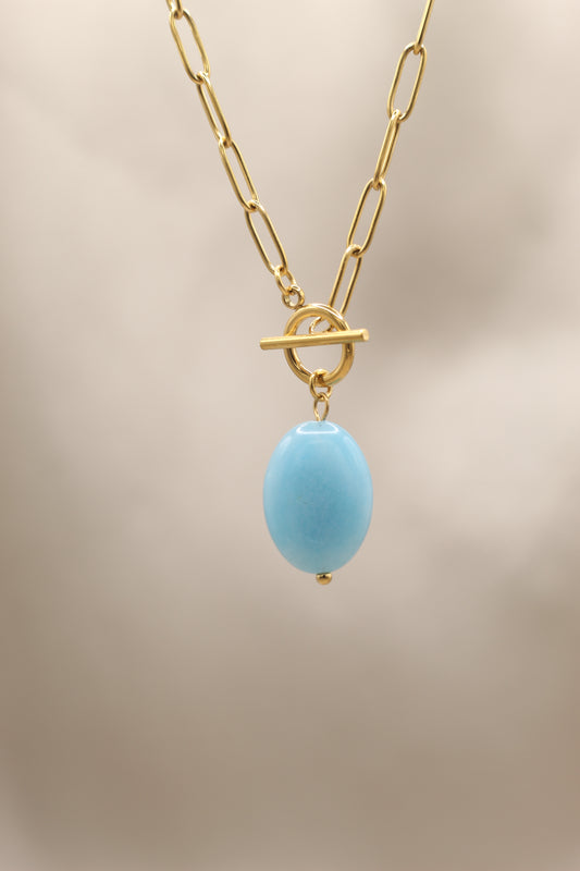 Calm & Honesty | Aquamarine T bar gold chain necklace