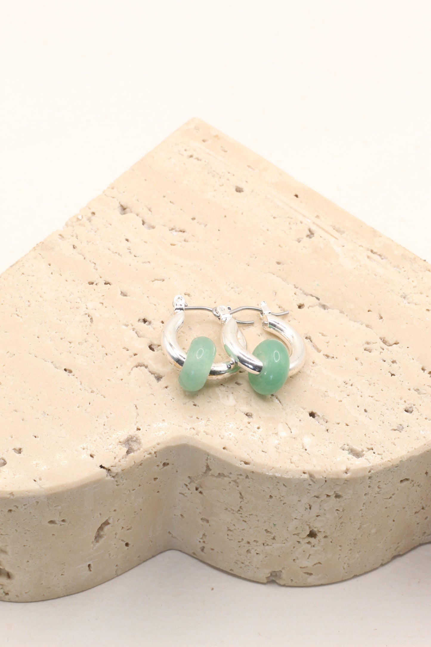Peace & Prosperity | silver green jade chunky hoop earrings