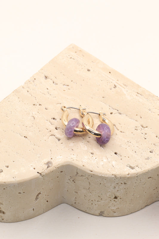 Peace & Calm | gold amethyst chunky round hoop earrings