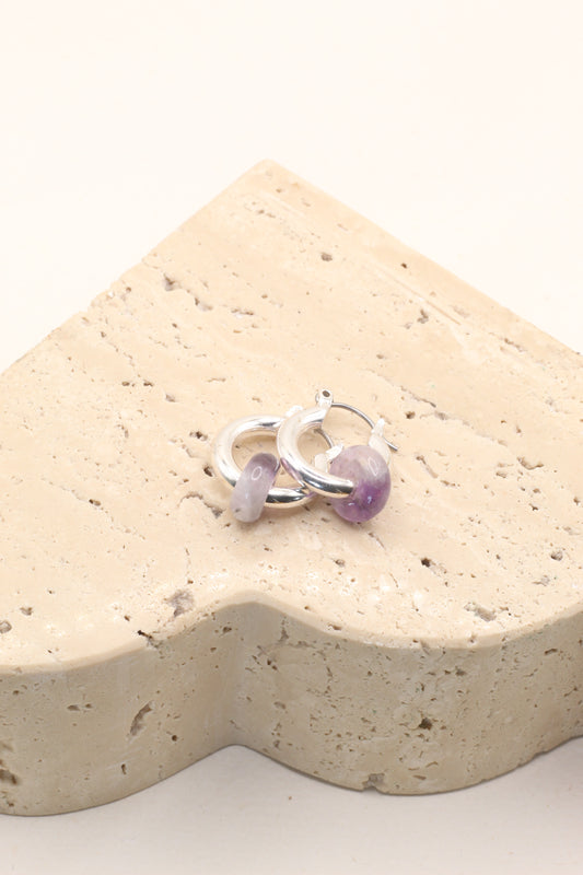 Peace & Calm | silver amethyst chunky hoop earrings