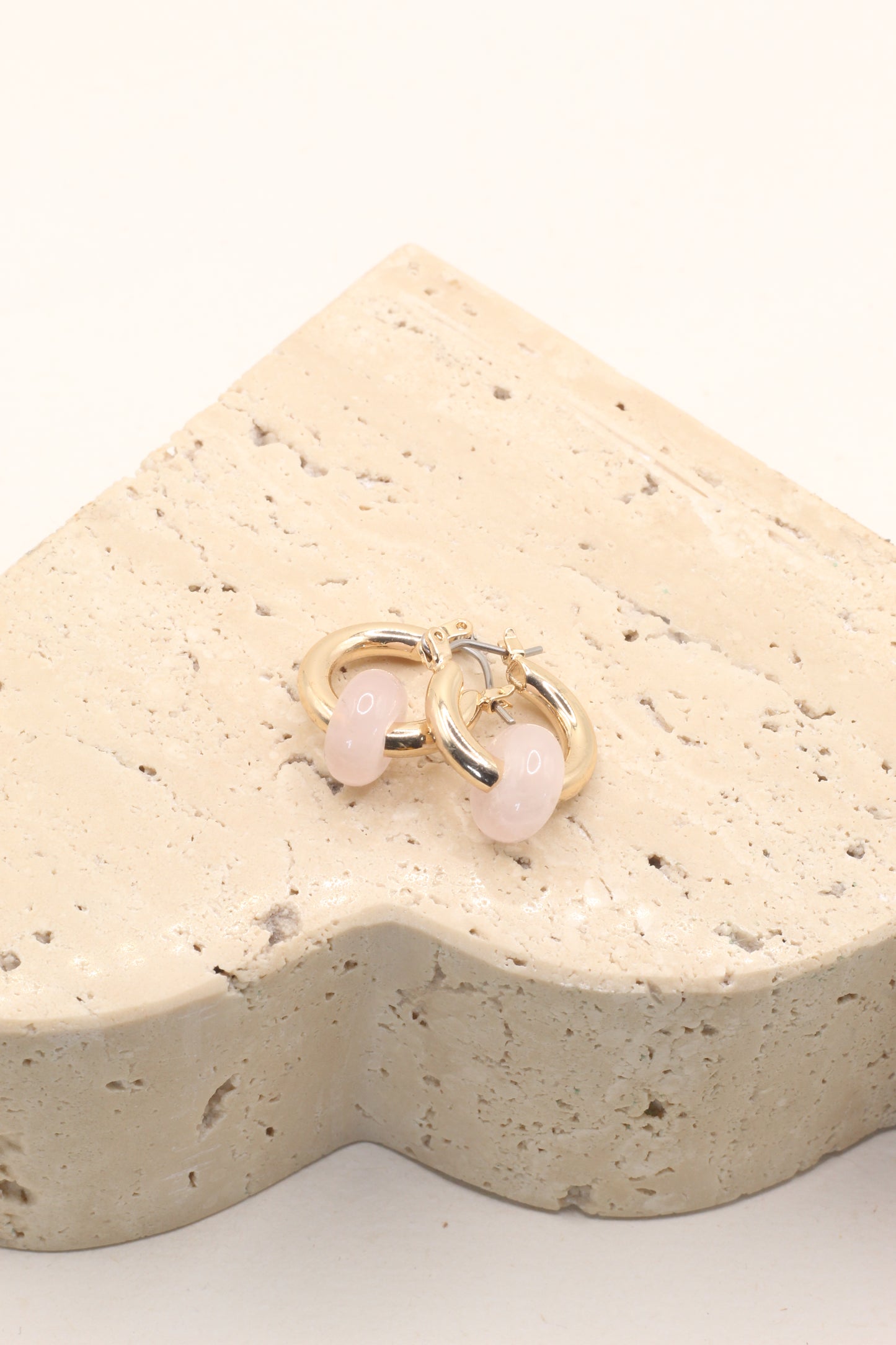 Love & emotional healing | gold rose quartz chunky round hoop earrings