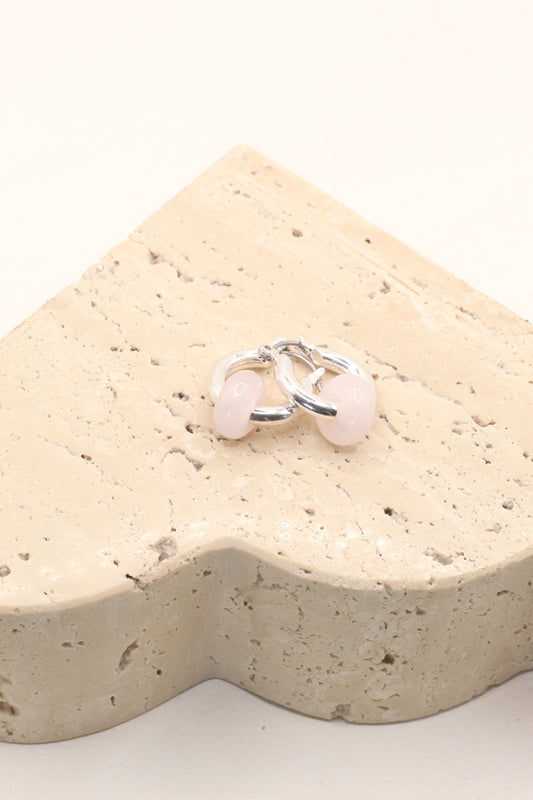 Love & emotional healing | silver rose quartz chunky hoop earrings