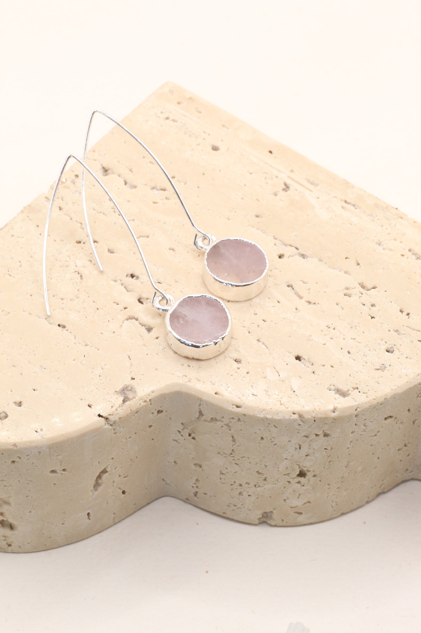 Love & emotional healing | silver rose quartz circle drop earrings