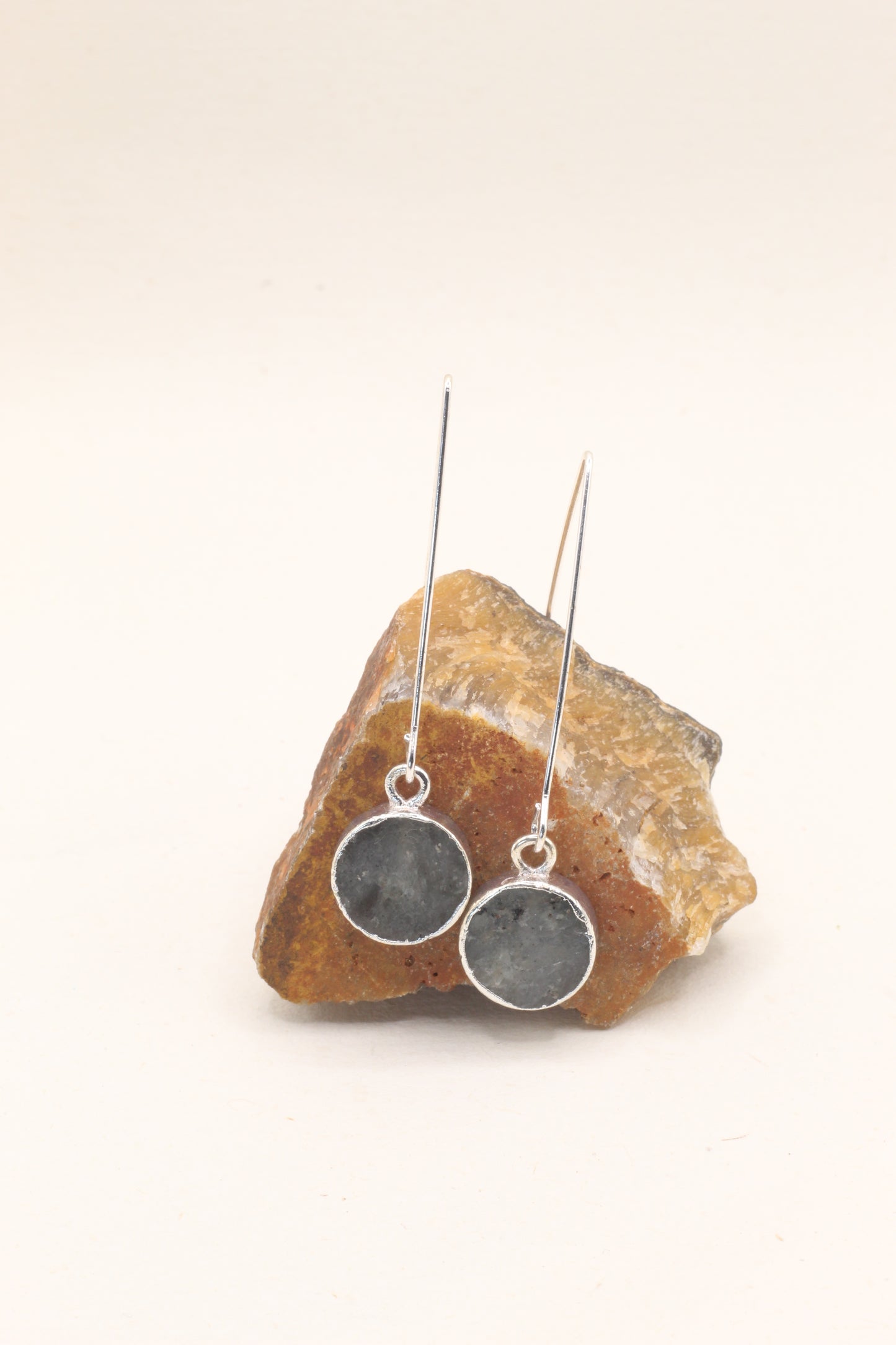 Transformation & Protection | silver labradorite circle drop earrings