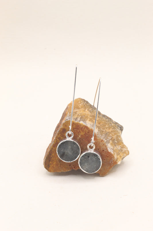 Transformation & Protection | silver labradorite circle drop earrings