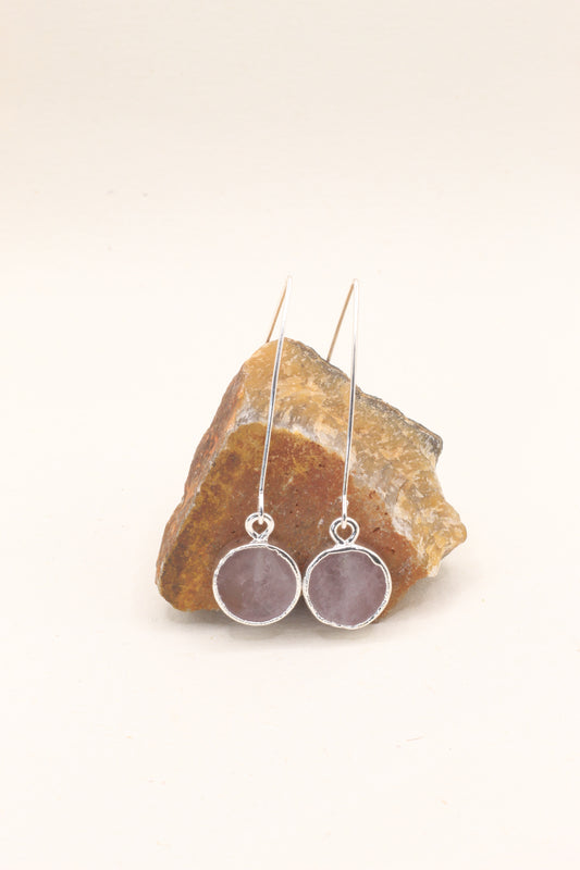 Love & emotional healing | silver rose quartz circle drop earrings