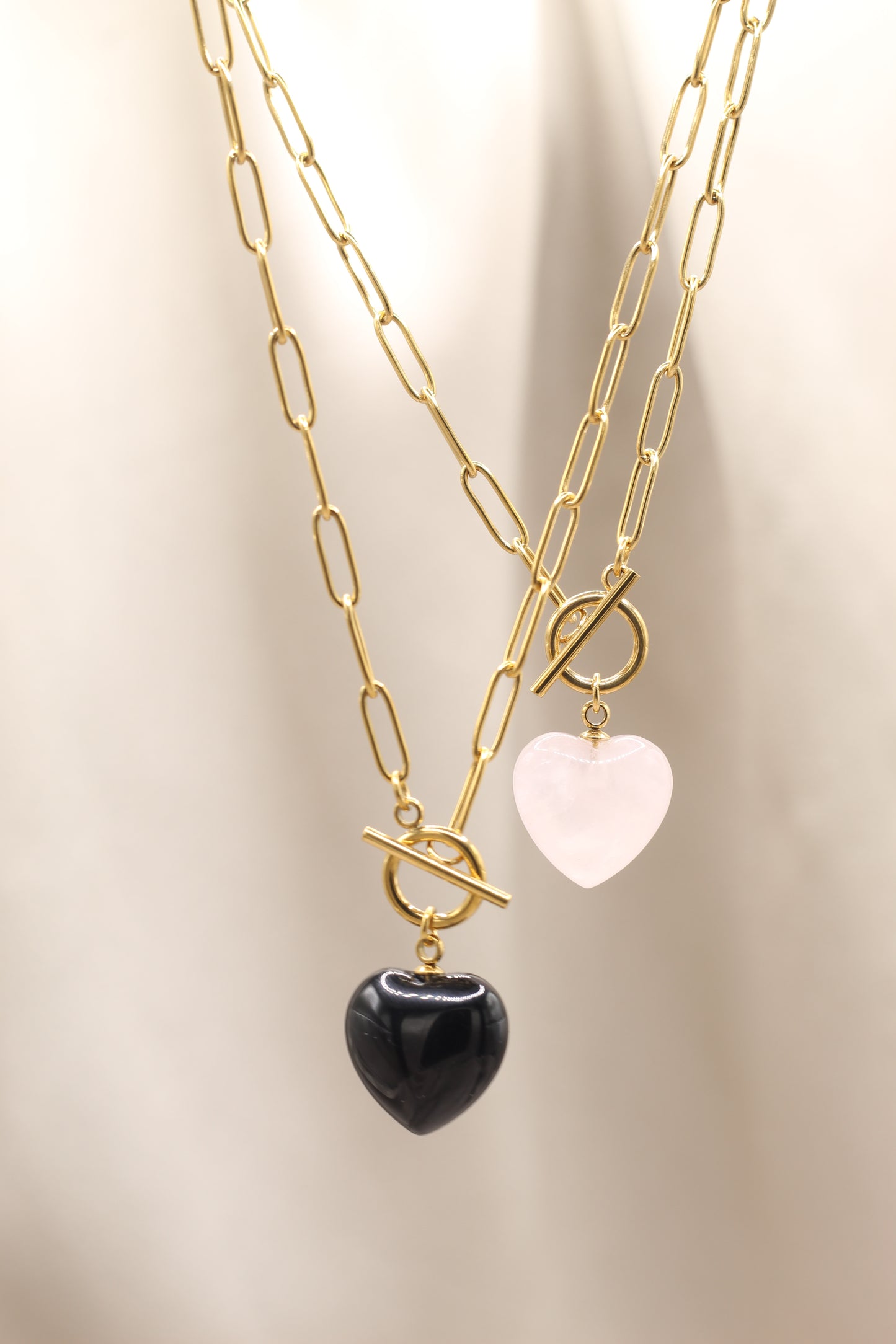 Love & emotional healing | Rose Quartz heart pendant gold Tbar necklace