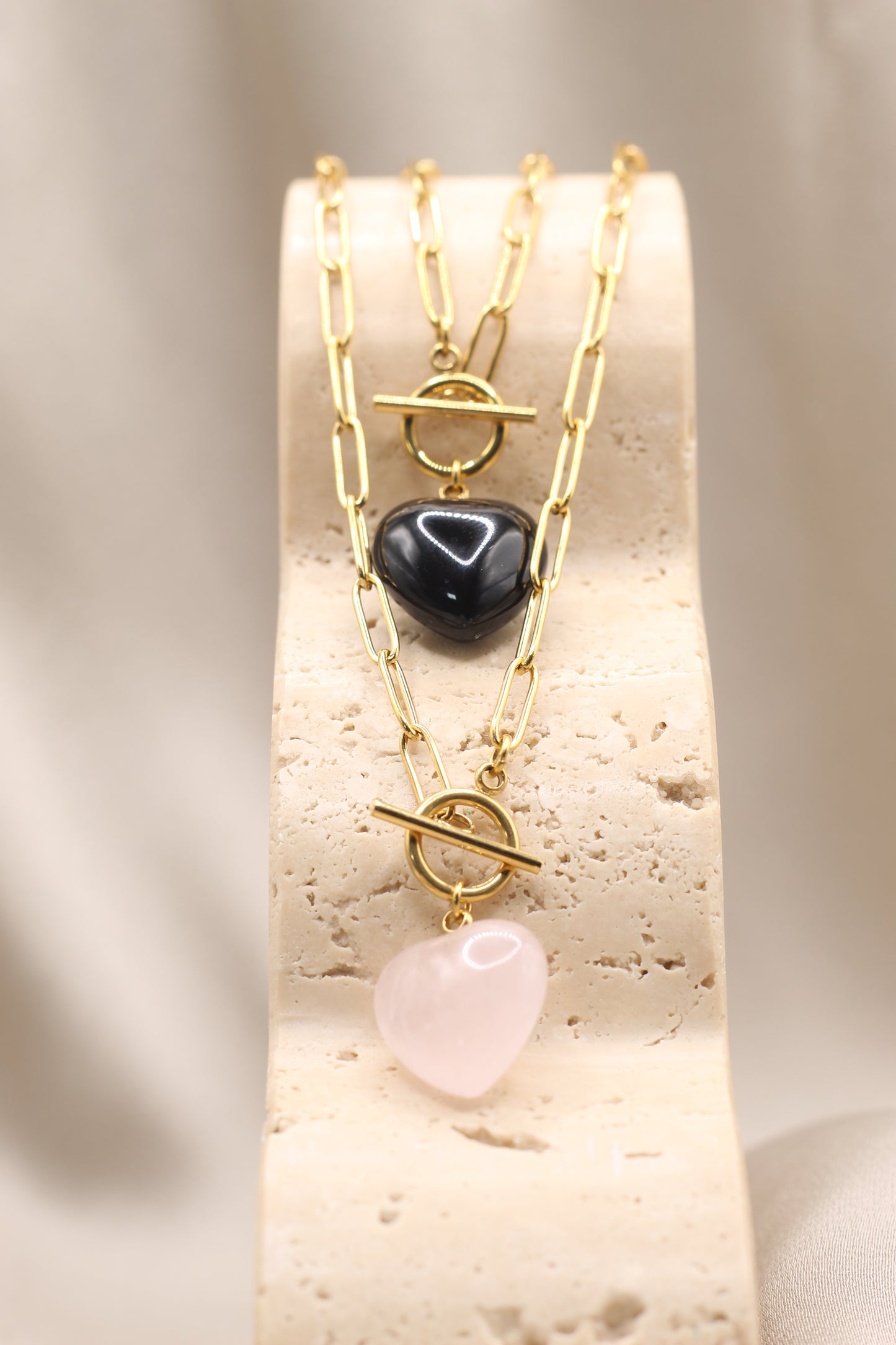 Love & emotional healing | Rose Quartz heart pendant gold Tbar necklace