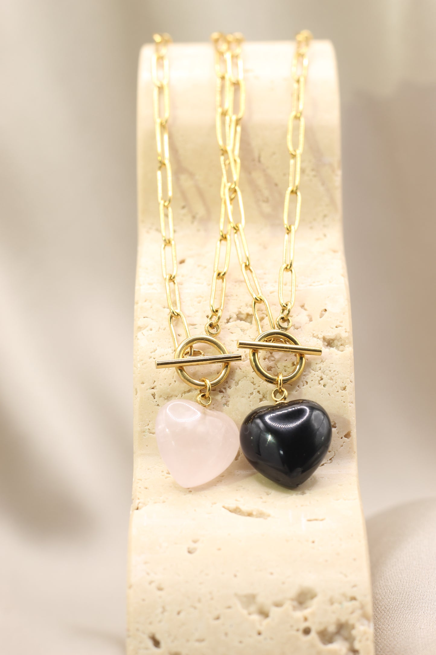 Grounding & Protection | Black Agate heart pendant gold Tbar Necklace