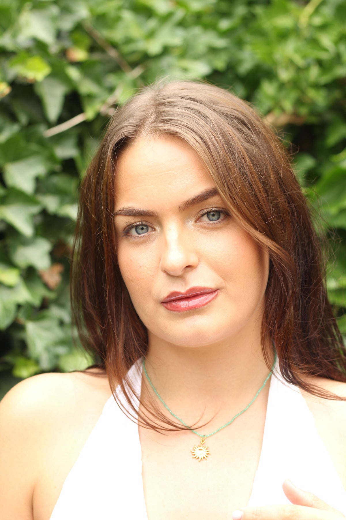 Positivity & Optimism | Green aventurine beaded necklace with gold sun pendant