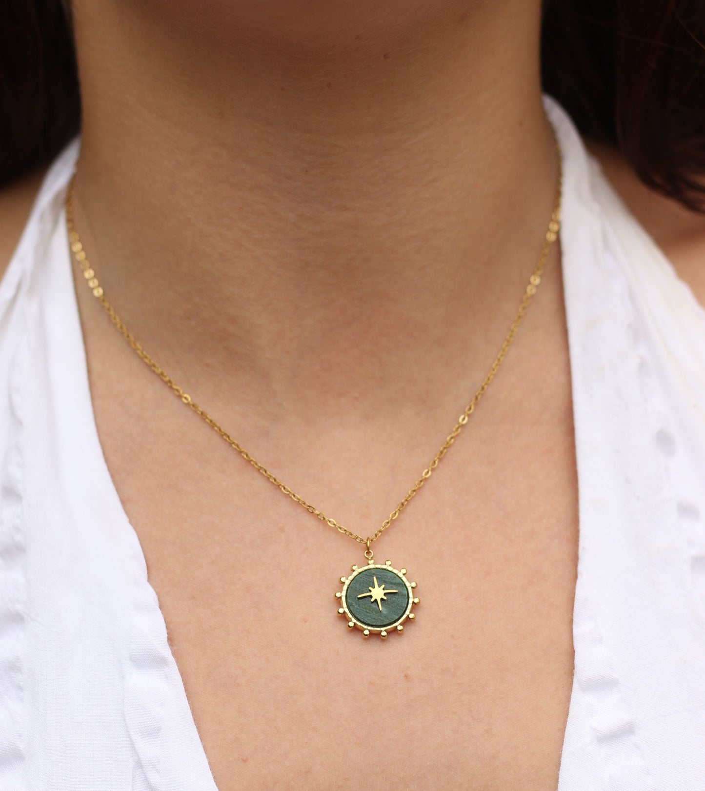 Grounding & Stability | 14K Gold Plated African Jasper compass style necklace