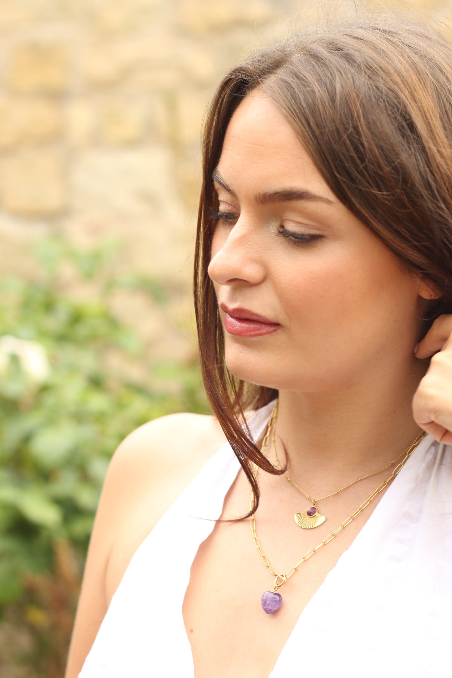 Peace & Calm | Amethyst Gold Fan necklace