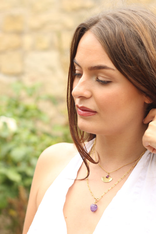 Peace & Calm | Amethyst Gold Fan necklace