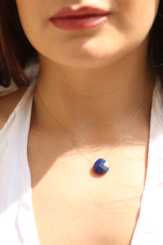 Wisdom & Intuition | Lapis Lazuli Droplet Crystal 14K Gold Plated Necklace