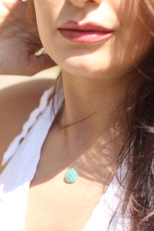 Clarity & Truth | Amazonite Droplet Crystal 14K Gold Plated Necklace