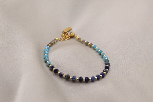 Faceted kyanite bracelet with gold clasp