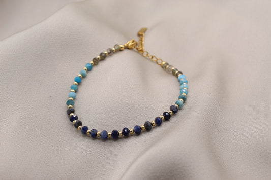Faceted kyanite bracelet with gold clasp