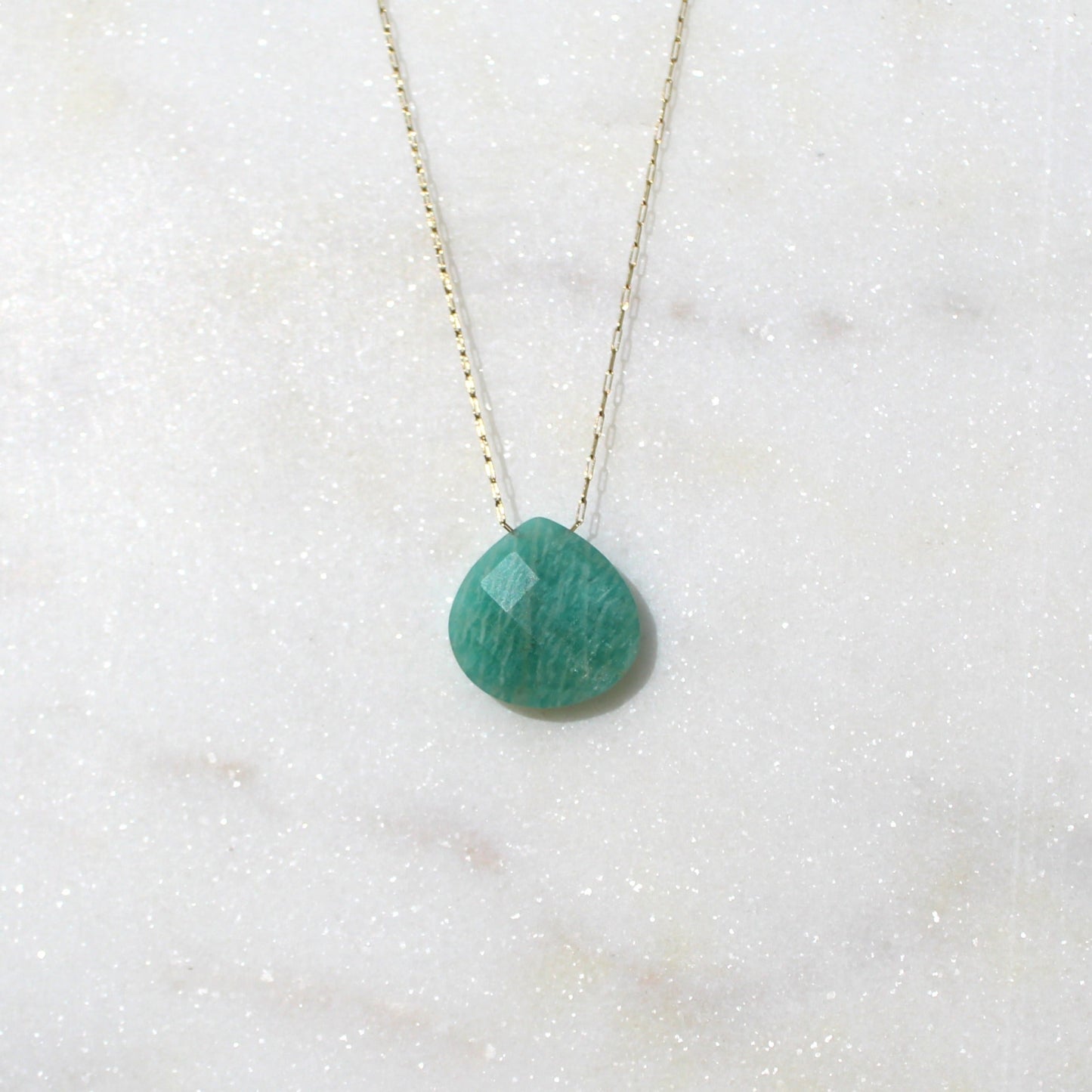 Amazonite Droplet Crystal 14K Gold Plated Necklace