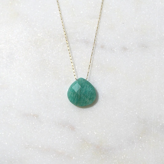 Amazonite Droplet Crystal 14K Gold Plated Necklace