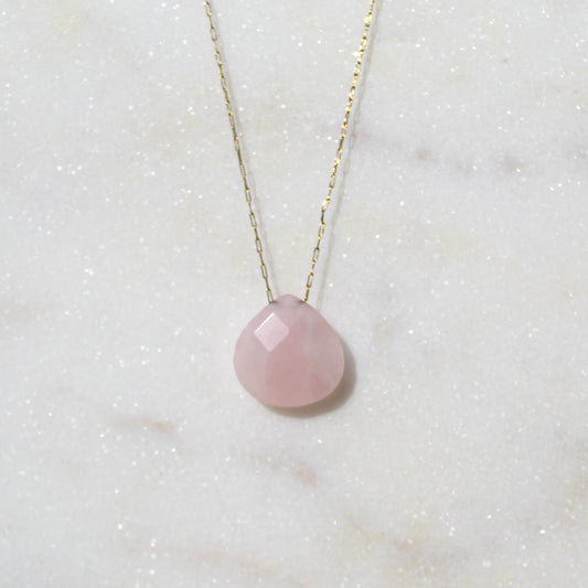 Rose Quartz Droplet Crystal 14K Gold Plated Necklace