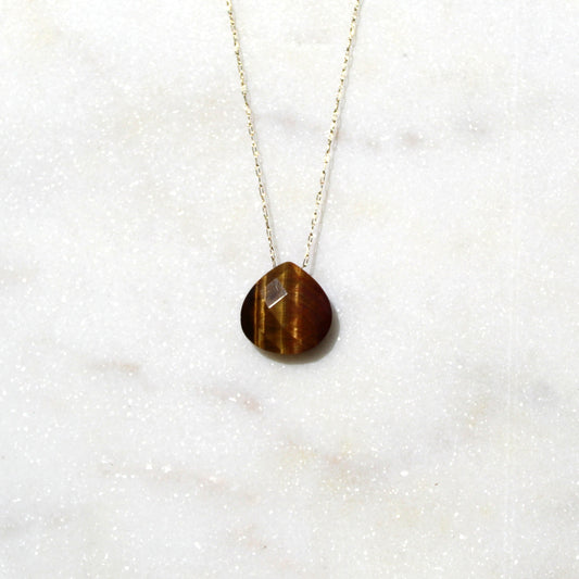 Tigers Eye Droplet Crystal 14K Gold Plated Necklace