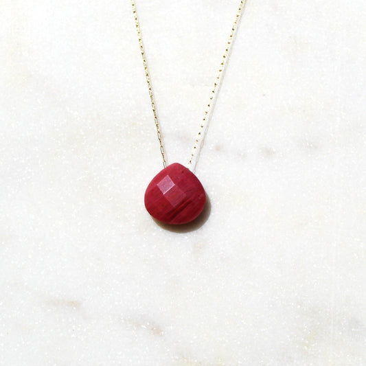 Rhodochrosite Droplet Crystal 14K Gold Plated Necklace