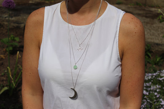 moon & star silver necklace with green chalcedony