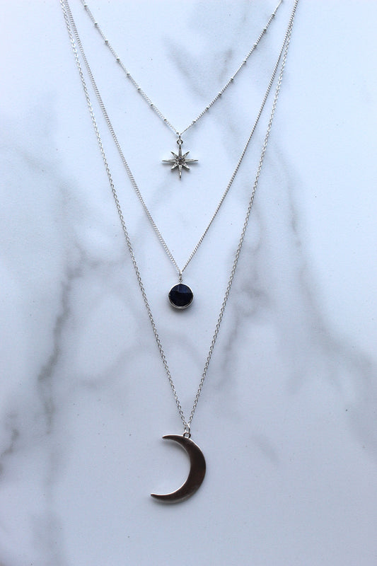 moon & star silver necklace with sodalite