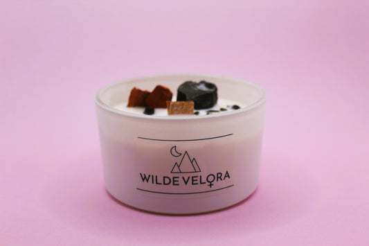 Amber & Patchouli candle infused with Red Jasper & Agate