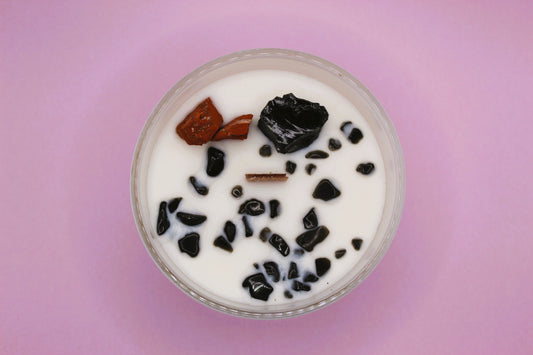 Amber & Patchouli candle infused with Red Jasper & Agate