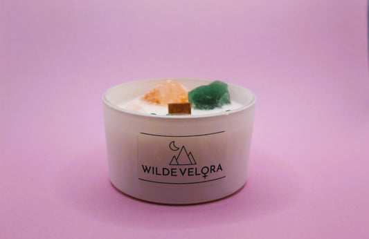Peony & Rose Candle Infused With Rose Quartz & Jade