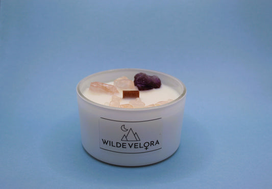 Bergamot & Jasmine Candle Infused with Amethyst & Rose Quartz