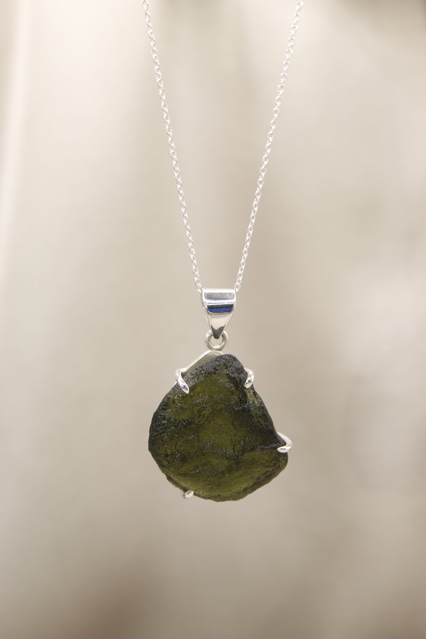 Sterling Silver Pure Moldavite Necklace – 18" Chain | One-of-a-Kind Cosmic Energy