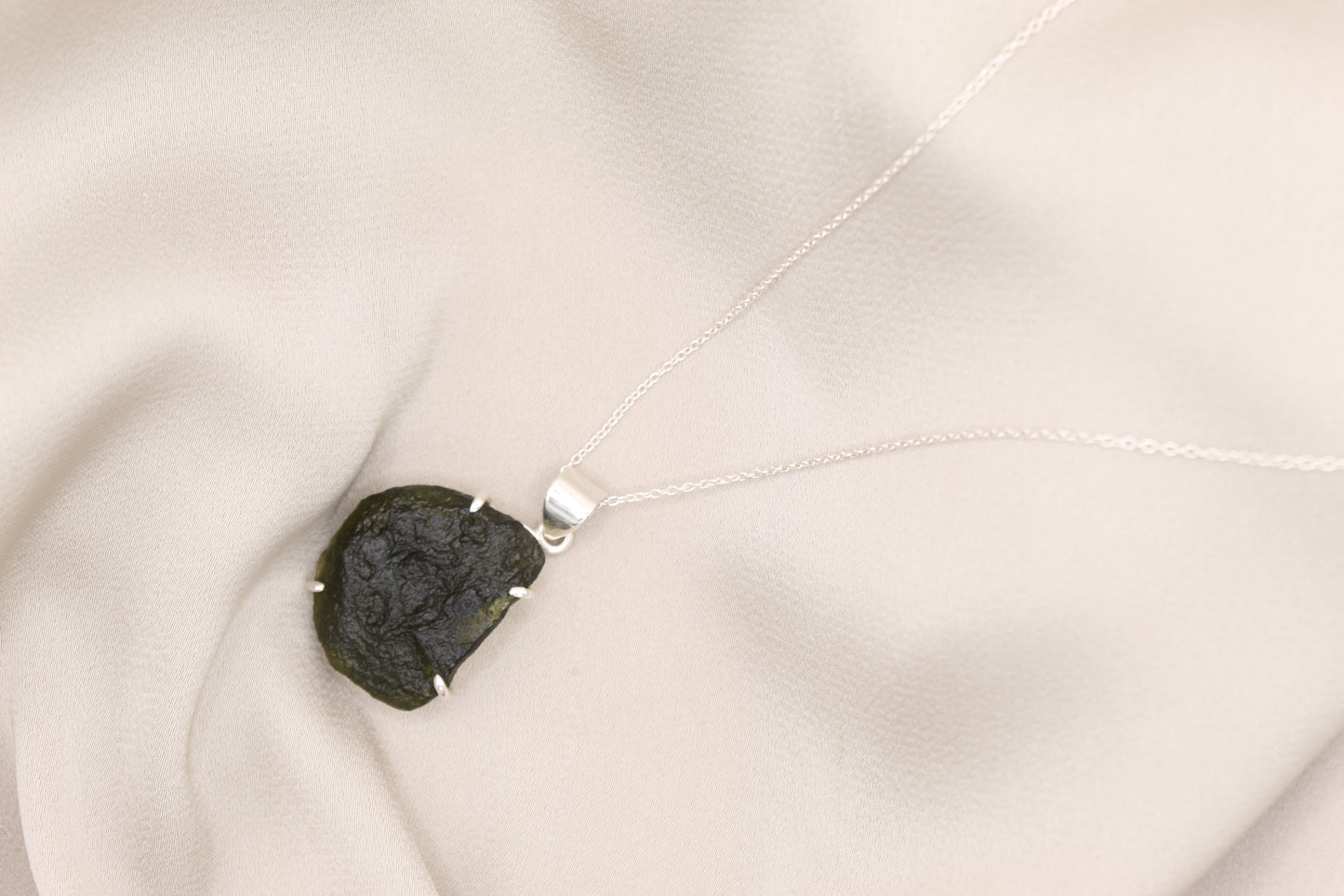 Sterling Silver Pure Moldavite Necklace – 18" Chain | One-of-a-Kind Cosmic Energy