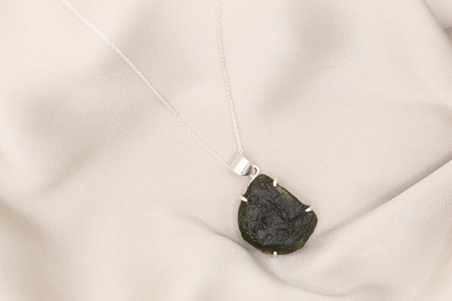 Sterling Silver Pure Moldavite Necklace – 18" Chain | One-of-a-Kind Cosmic Energy